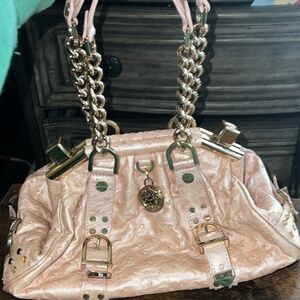 Versace pink alligator shoulder bag